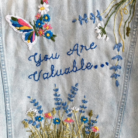 YOU ARE VALUABLE Hand Embroidered Denim Jacket - Picture 3 of 5